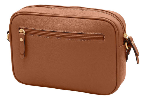 Bolsa Transversal Feminina De Couro Bovino Mariart Maxi Jeri Cor Camel Desenho Do Tecido Lisa
