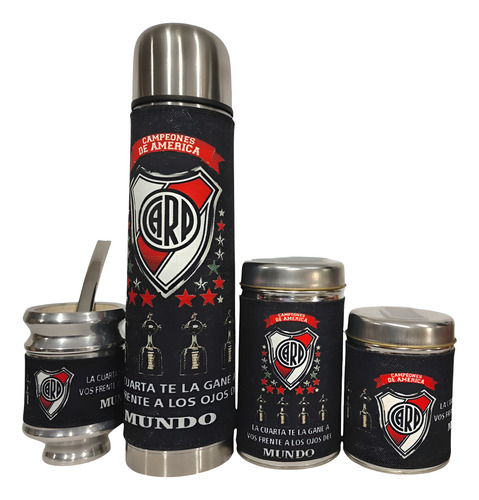 Equipo De Mate Completo/ Kit/set Matero River Plate/p.marbry Negro River M4