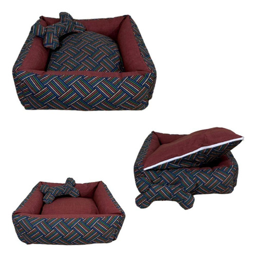 Cama Impermeável Com Travesseiro Para Cães E Gatos - Vinho G