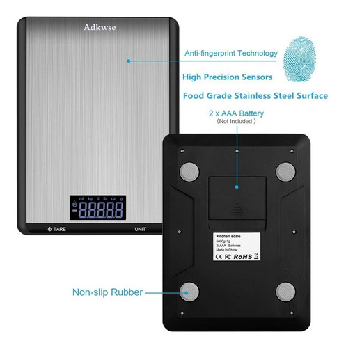 Bascula Peso Digital Precision Cocina 10kilos Acero Inox