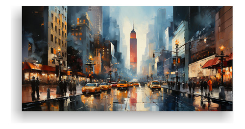 60x30cm Cuadro De Times Square En Manhattan Bastidor Madera