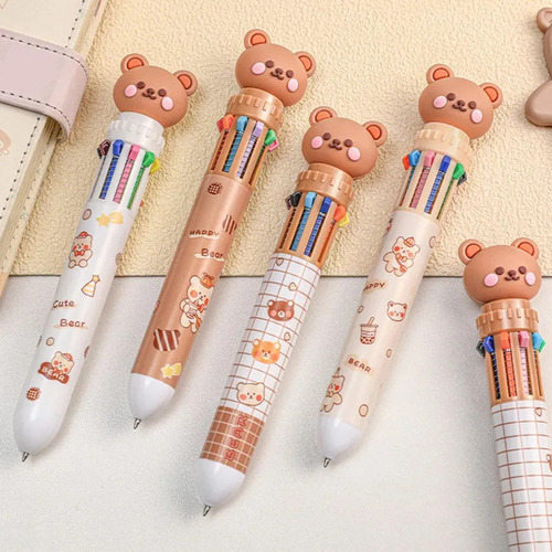Ch 4 Piezas Lindos Bolígrafos Diez Colores Con Forma Oso