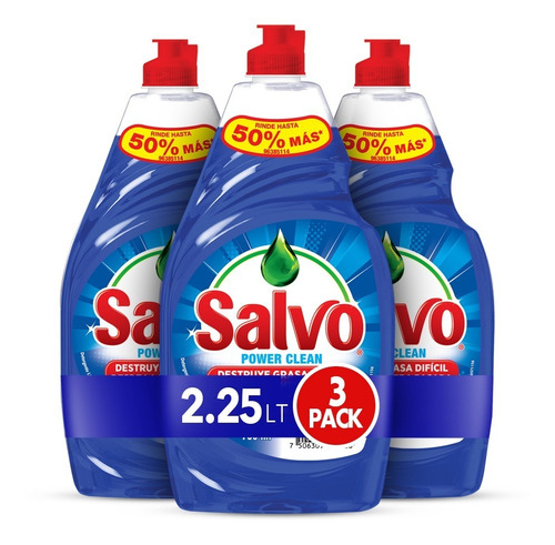 Imagen 1 de 1 de Lavatrastes Salvo Power Clean líquido en botella 2.25 L pack x 3