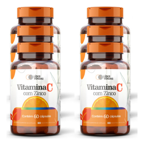 Vitamina C Com Zinco - 60 Cáps 500mg Kit Com 6 Potes