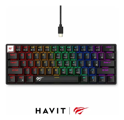 Teclado Gamer Havit Kb903l Mecánico Usb C 60% Switch Red Teclado Negro