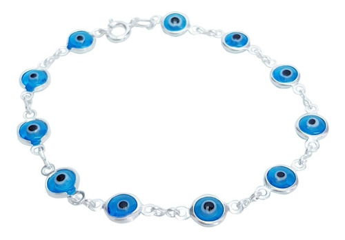 Bracelete Prata Legítima Olho Grego Azul + Estojo Veludo