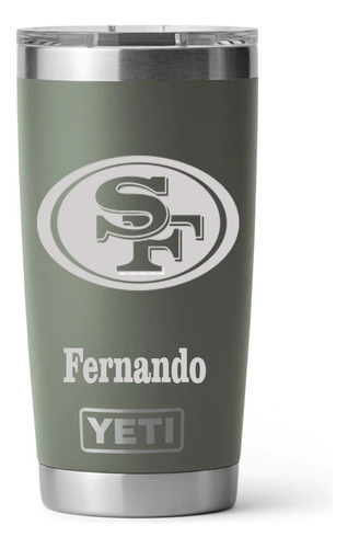 Termo Yeti Rambler 20oz Tumbler Con Grabado Color Green Camp Inicial