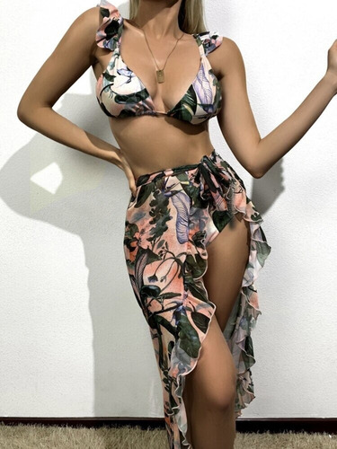 Conjunto De Bikinis Con Estampado Floral Y Ropa De Playa Par