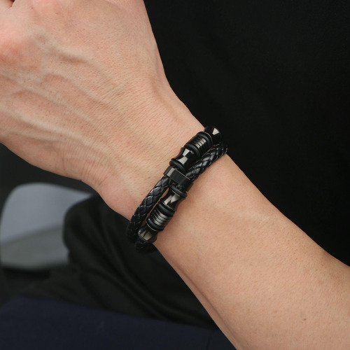 Pulseras De Cuero Barato Para Hombres Negro, 85 Pulgadas De