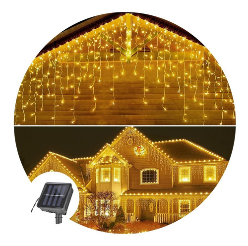 Luces Cascada Solar 6mt 200led Guirnalda Decorativa Exterior