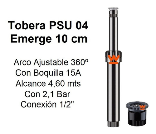 Tobera Emergente 10cm Riego Psu-15a Alcance 4.6 Mts Hunter
