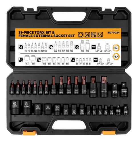 Juego De Dados Torx De 31 Piezas: Acero De Aleacion Cr-v Y S