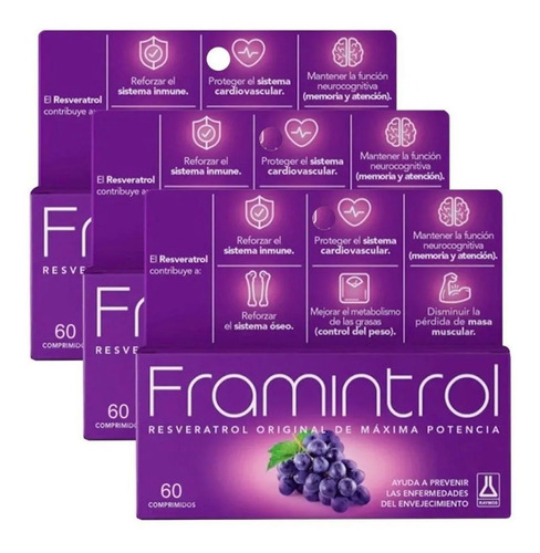 Imagen 1 de 5 de Framintrol Antioxidante C/ Resveratrol X 180 (3x60) Capsulas