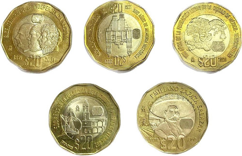 Monedas 20 Pesos Conmemorativas Pack De 5 Diferentes