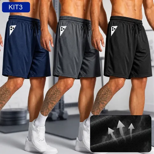 🩳 Kit 3 Short Malha Bermuda Elastano Masculina Academia Treino