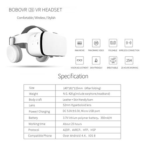 Auriculares De Realidad Virtual Bobovr Z6, 110° Fov