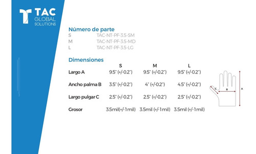 Imagen 6 de 6 de Guantes De Nitrilo Azul Tac Talla M