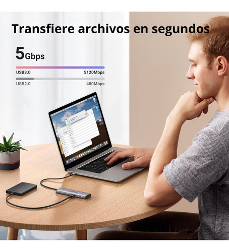Hub Usb-c 4 En 1 Cm473 Ugreen 2 Usb-a 3.0 Y 2 Usb-c 5gbps