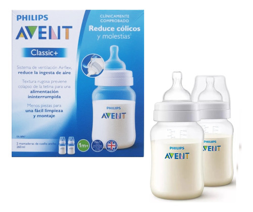 Pack X 2 Uni. Mamaderas Philips Avent 260ml Anti-cólicos 