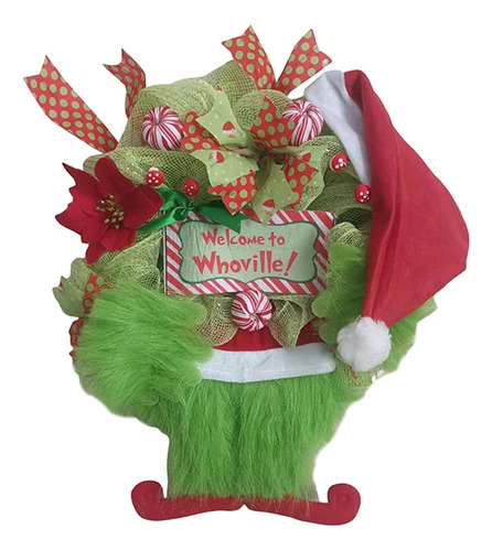 Para Corona Navidad 40 Cm, Guirnalda Felpa Grinch, /
