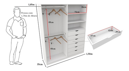 Armário Arara Gaveta Brenda 100% Mdf Quarto Sapato Roupa Cor Branco