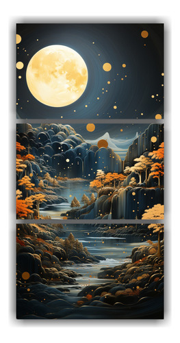 90x180cm Cuadro Moderno Intenso Moon Phases Nightsky Mountai