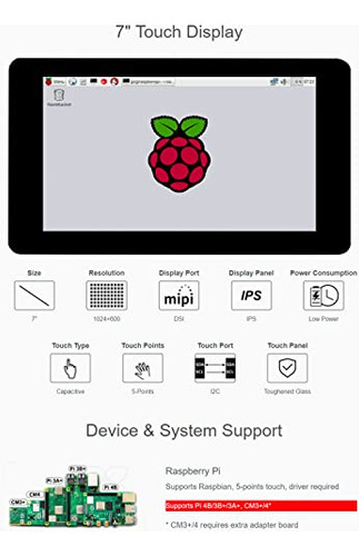 Pantalla Táctil Waveshare Dsi Lcd 1024600 De 7 Pulgadas Para