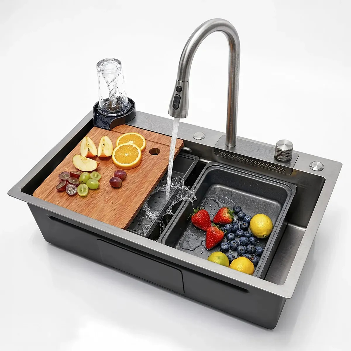 Bacha Cocina Pileta Inteligente Moderna Acero Griferia Extensible Tabla Escurridos Color Plateado Marca Tmv