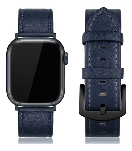 Correa Cuero Edimens Para Apple Watch Serie 9 45mm Azul
