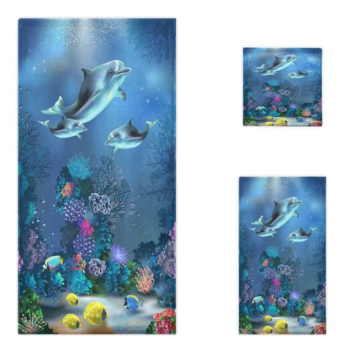 Hermosos Delfines Submarinos Peces Coral Suave Lujo Dec...