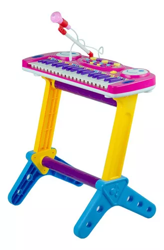 Piano Infantil Com Banquinho E Microfone Rosa BW151RS