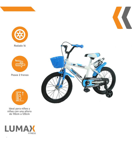 Bicicleta Urbana Infantil Rodada 16 Con Rueditas Y Canasto A Color Azul