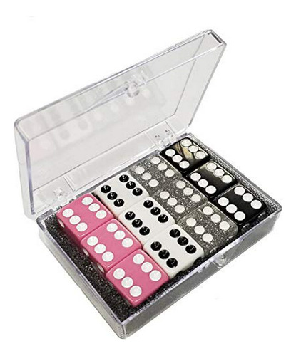 Juego De 12 Dados Opacos En Caja Acrílica - Bunco - Rosa - B