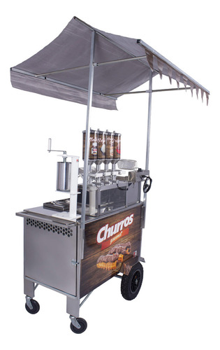 Carrinho Churros Gourmet com Fritad Resistência 4 Doceiras R2 Cor cinza