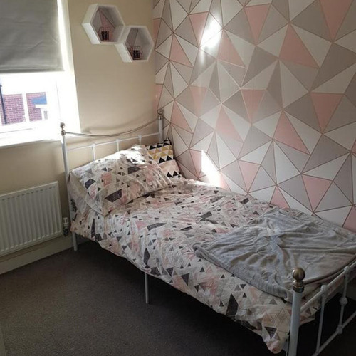 Papel Mural Autoadhesivo Triangular Rosado Gris Rosa Gris