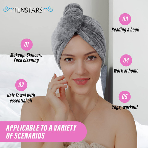 Tenstars Toalla De Microfibra Para El Pelo (gris+rosa+marrón