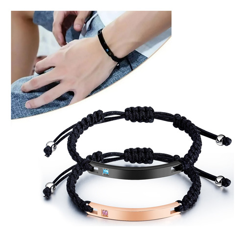 2 Pulseras Trenzadas Acero Inoxidable Ajustables Parejas