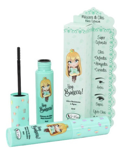 Mascara De Cilios Rimel Hey Boneca Black Extensive Cat Make Cor Preto