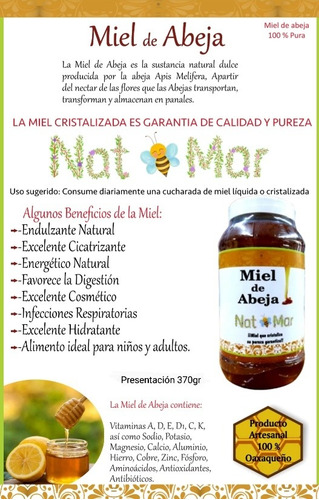 Miel De Abeja 100% Pura De Abeja Apis Melifera 