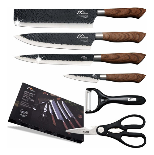 6 Piece Black Professional Chef Knife Set Sharp Meat For