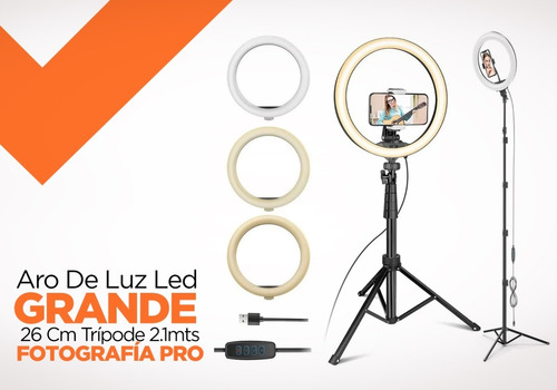 Imagen 3 de 10 de Aro De Luz Led Grande 26 Cm Tripode 2.1 Mts Fotografia Pro