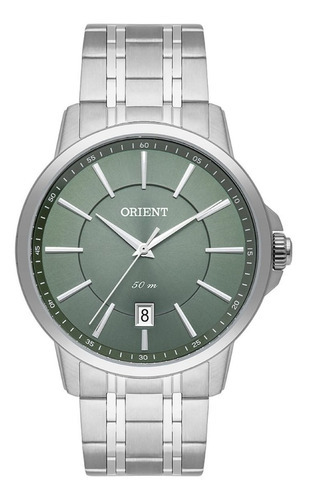 Relógio Pulso Masculino Orient C/ Prova D'água 50m Cor Da Correia Prateado Cor Do Fundo Verde