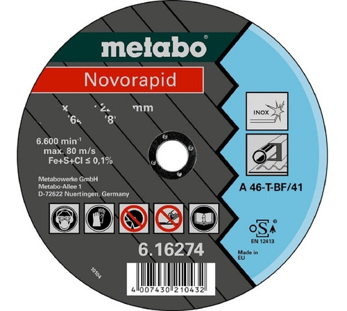 Disco De Corte 180 X 1,5 Mm Inox Metales Metabo P/ Amoladora