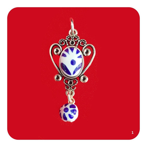 Imagen 3 de 4 de Dije Corona De Talavera Poblana Azul Y Pewter 4x2.5 Cm Jyr