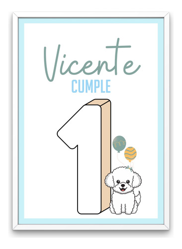 Kit Imprimible Cumpleaños Perro Caniche Celeste Banderines