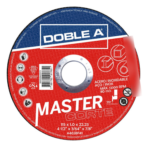 Disco De Corte Recto Master 115 X 1,0mm X 22  Caja X 25 Uni