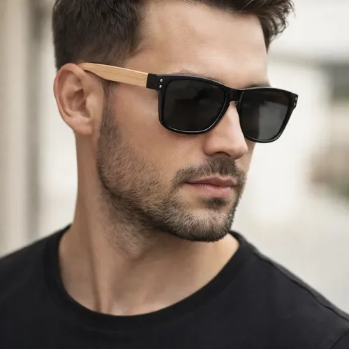 Óculos De Sol Masculino Quadrado Bambu Impresso Madeira Liso Oceano