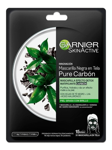 Mascarilla Facial Garnier Skin Active Negra Pure Carbon 
