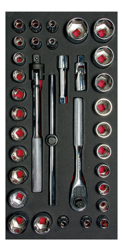 Juego Dados Cortos Y Accesorios Cuadro 3/8 Combinados 34 Pz