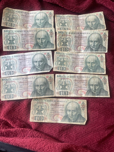 Billetes De 10 Pesos Mexicanos De 1977